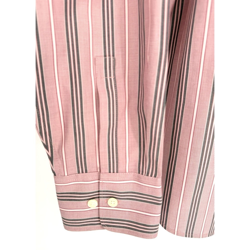 Eddie Bauer Wrinkle Resistant Button Down Dress Shirt Pink Stripe XL Office - Picture 2 of 9